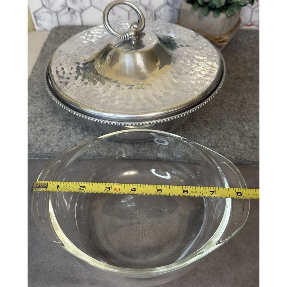 Vintage B.W. Buenilum Hammered Aluminum Casserole Dish With Pyrex Bowl USA